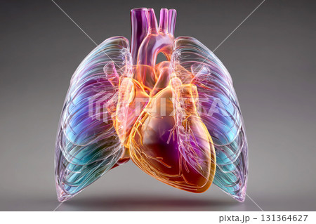 Vibrant illustration of heart and lungs, showcasing intricate 131364627