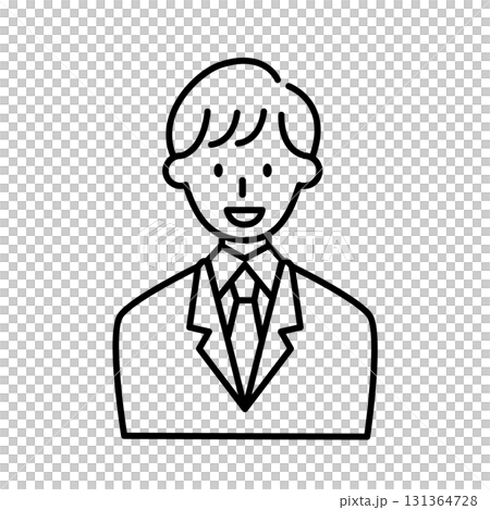 Line drawing of a man in a suit. Facial expression illustration. Smile. Business. Businessman. Smile. Line drawing of a man in a suit. Facial expression illustration. Smile. Business. Businessman. Smile. 131364728