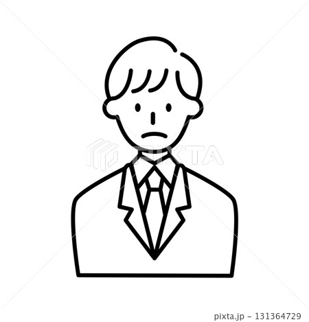 線画のスーツ男性 表情イラスト　困る　ビジネス　Businessman 131364729