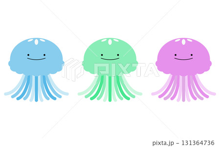 三色のかわいいクラゲのイラストのセット 131364736