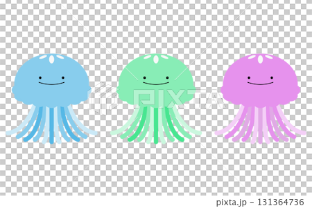 三色のかわいいクラゲのイラストのセット 131364736
