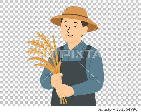 A man harvesting rice, holding ears of rice A man harvesting rice, holding ears of rice 131364790