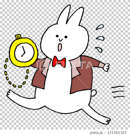 Rabbit running with a pocket watch 131365167