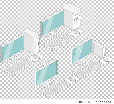 A set of various materials for isometric desktop computers with main lines 131365578