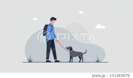 都市の中で癒しの犬散歩 131365670