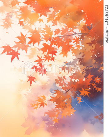 水彩画で描かれた秋の風景、澄んだ川面に浮かぶ色とりどりの落ち葉が幻想的な情景を演出 水彩画で描かれた秋の風景、澄んだ川面に浮かぶ色とりどりの落ち葉が幻想的な情景を演出 131365723