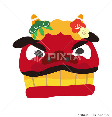 松竹梅を飾った獅子舞のベクターイラスト 131365899