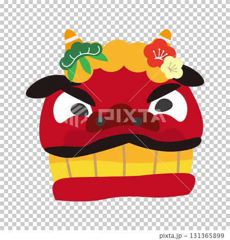 Vector illustration of a lion dance decorated with pine, bamboo, and plum 131365899