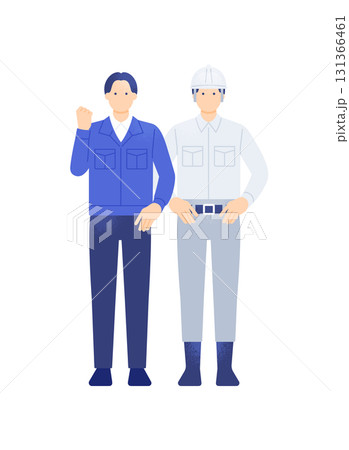 物流・製造・建設業の責任者 作業服姿でガッツポーズをする現場監督のイラスト素材 131366461