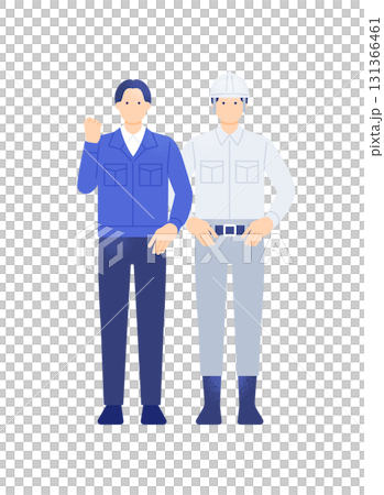 Illustration material of a site supervisor in work clothes making a fist pump. Manager of logistics, manufacturing and construction industry 131366461