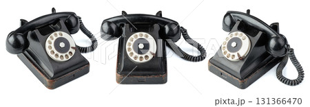 Vintage black phone isolated on a white background. Vintage black phone isolated on a white background. 131366470