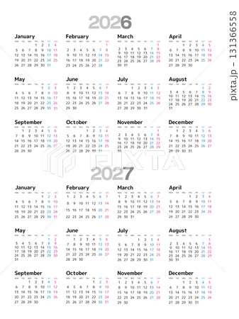2026-2027年 年間カレンダー 月曜始まり 日本の祝日表記はありません 2026-2027年 年間カレンダー 月曜始まり 日本の祝日表記はありません 131366558