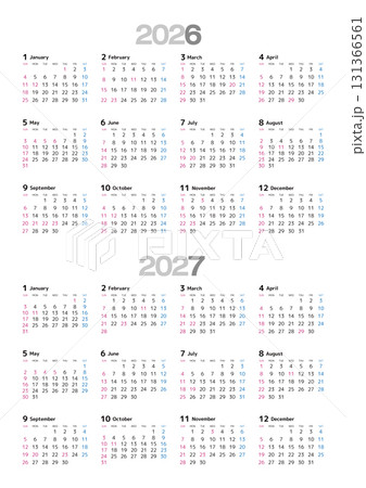 2026-2027年 年間カレンダー 日曜始まり 2026-2027年 年間カレンダー 日曜始まり 131366561