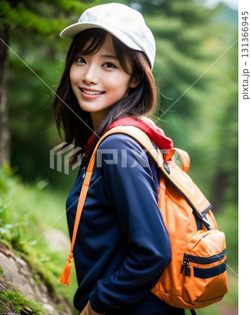 登山をする女性 131366945