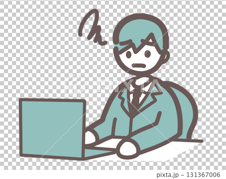 Male office worker worried about computer work Male office worker worried about computer work 131367006