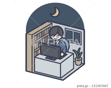 夜遅くまで仕事をする男性会社員 夜遅くまで仕事をする男性会社員 131367007