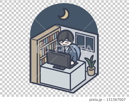 夜遅くまで仕事をする男性会社員 夜遅くまで仕事をする男性会社員 131367007