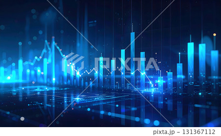 波打つブルーのサイバーデジタル背景 131367112