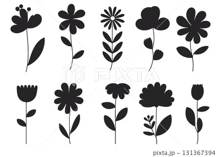 Wildflower and Botanical Silhouette Vector Set. Elegant Floral and Leaf Vector Icons. Wildflower and Botanical Silhouette Vector Set. Elegant Floral and Leaf Vector Icons. 131367394