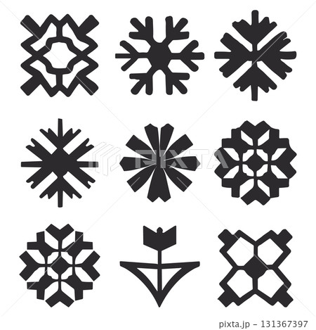 Geometric Snowflake and Folk Art Vector Icon Set. Abstract Winter and Christmas Vector Symbols. Geometric Snowflake and Folk Art Vector Icon Set. Abstract Winter and Christmas Vector Symbols. 131367397