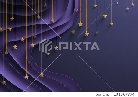 Purple wave background with gold star decoration, elegant abstract design, luxury festive mood, night sky inspiration, creative celebration concept Purple wave background with gold star decoration, elegant abstract design, luxury festive mood, night sky inspiration, creative celebration concept 131367874