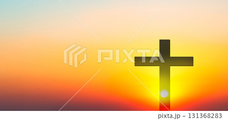 Cross Christian God Religion on Sunset Background, Jesus Church Worship Pray Catholic Grace Christ, Symbols Christ Love Holy Spiritual Hope Peach Victory Spirit Mditation Catholicism Crucifix Trush. 131368283
