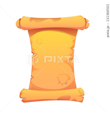Egypt papyrus scroll, game icon asset, ancient Egyptian symbol. Cartoon vector empty treasure map with rolled edges and a warm parchment texture. Antique civilization blank for message or fantasy quiz 131368501