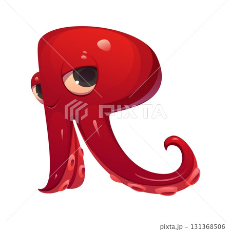 Cartoon pirates font, Caribbean corsair typeface letter R of octopus kraken, vector type. Pirate font and corsair Caribbean adventure type of sea monster or ocean kraken octopus for sailing typeface 131368506