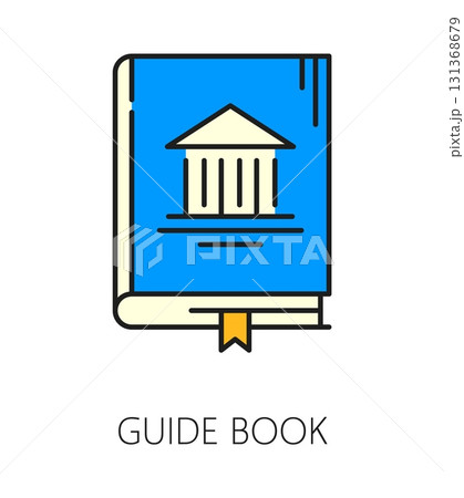 Museum art gallery and exhibition color line icon of guide book, vector pictogram. Museum exhibition and art gallery icon of guide book or information booklet for artworks and masterpiece exposition 131368679