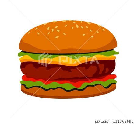 Fast food burger retro Y2K sticker or tag. Takeout cafe BBQ menu retro 2000s vector sticker, fast food restaurant tag. Hamburger with grounded beef meat, cheese and salad street food cafe patch 131368690
