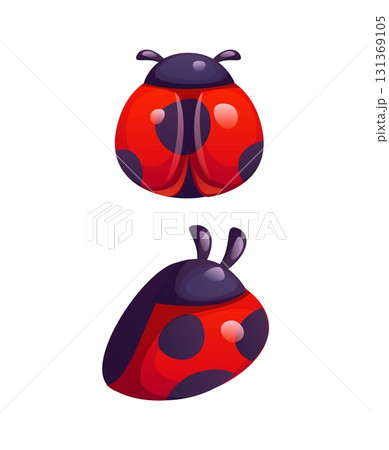 Ladybug cartoon font punctuation semicolon. Red insect kids ABC font element, cute ladybird vector type special symbol. Garden lady bug typeset sign or English alphabet typeface punctuation mark 131369105
