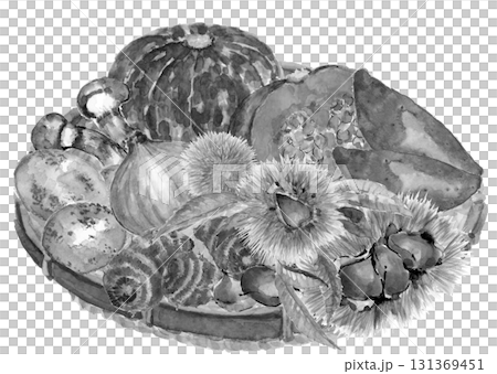 用水彩繪製的濾鍋中各種單色蔬菜 [手繪水墨畫風格] 白色背景 透明背景 131369451