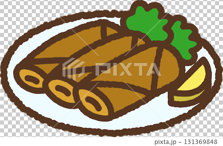 手繪單圖示插圖：食物、春捲 131369848