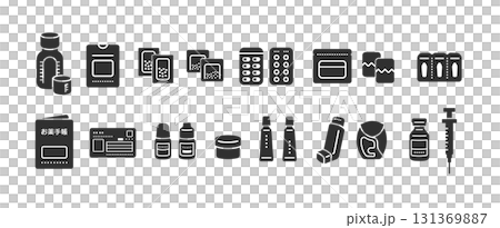 いろいろな種類の薬のシルエットイラスト いろいろな種類の薬のシルエットイラスト 131369887