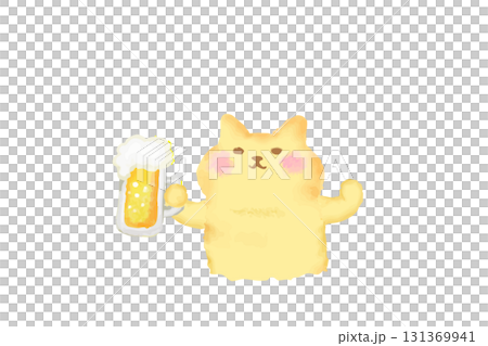 ビールを持って乾杯するかわいい猫の水彩イラスト素材 ビールを持って乾杯するかわいい猫の水彩イラスト素材 131369941