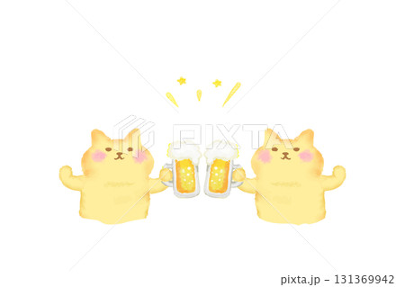 ビールを持って乾杯するかわいい猫の水彩イラスト素材 131369942