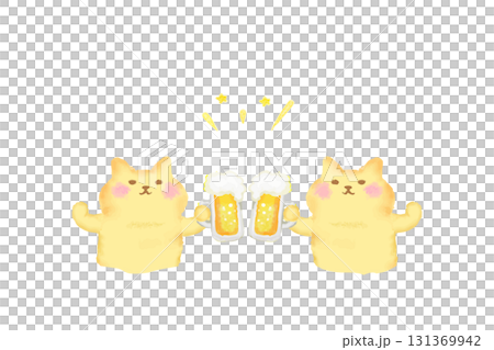 ビールを持って乾杯するかわいい猫の水彩イラスト素材 131369942