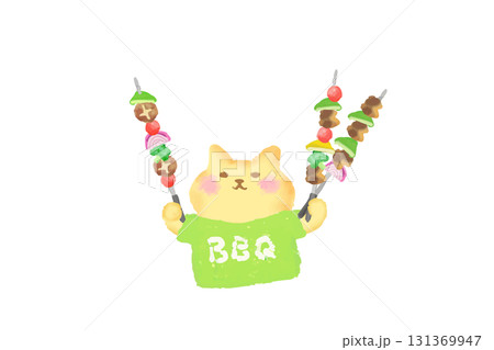 BBQ・バーべキューを楽しむかわいい猫の水彩イラスト素材 131369947