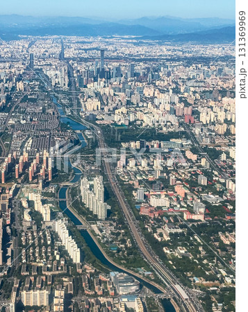 Aerial view of the city. City from an airplane window. Aerial photograph. Aerial view of the city. City from an airplane window. Aerial photograph. 131369969