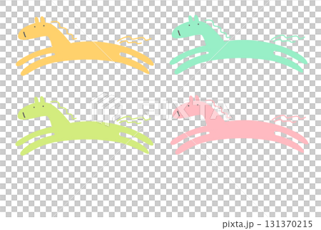 Four cute colorful horses running 2026 Hand-painted pastel colors 131370215