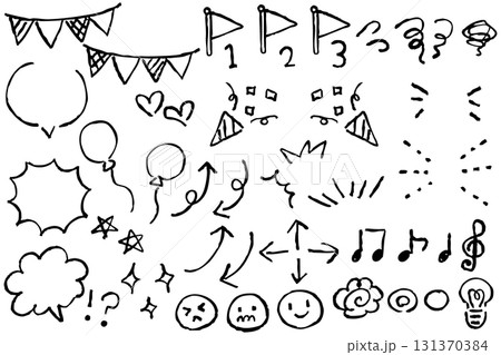 手描き風モノクロ吹き出し素材セット 131370384