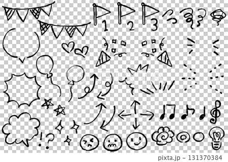 手描き風モノクロ吹き出し素材セット 131370384