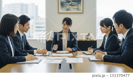 活発に議論する日本人ビジネスチーム 131370477