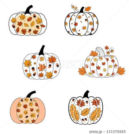 Autumn Pumpkins with Leaves and Acorns 131370885
