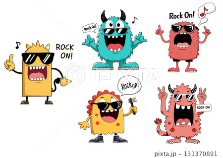 Cartoon Monsters Rocking Out 131370891