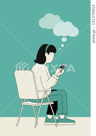 Woman Using Smartphone with Thought Bubble 131370913