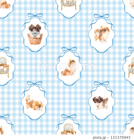 Cute Dog Seamless Print design, Shih Tzu Illustrations with Bows and Frames 131370945