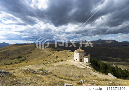Santa Maria della Pieta chapel under dramatic sky in Calascio 131371303