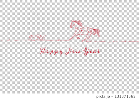Line art New Year's card material for 2026, Year of the Horse 131371365