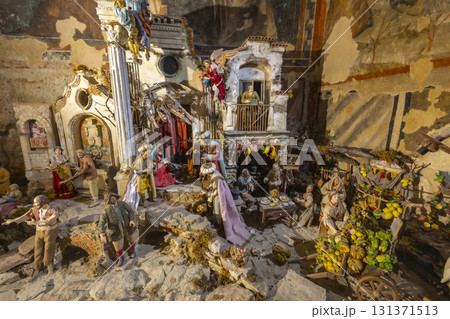Traditional Christmas nativity scene with many characters in Ascoli Piceno 131371513